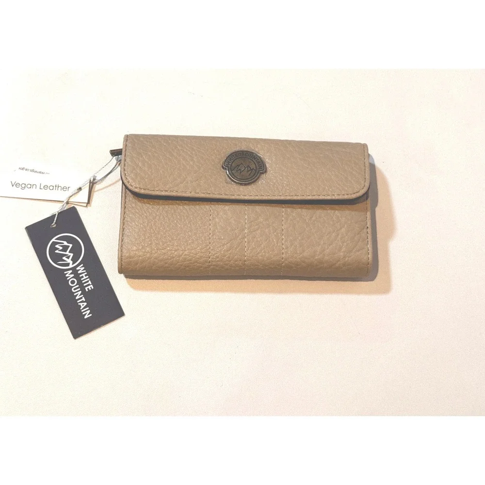 White Mountain Wallet Women OS Taupe Vegan Leather Trifold Snap Clutch NWT